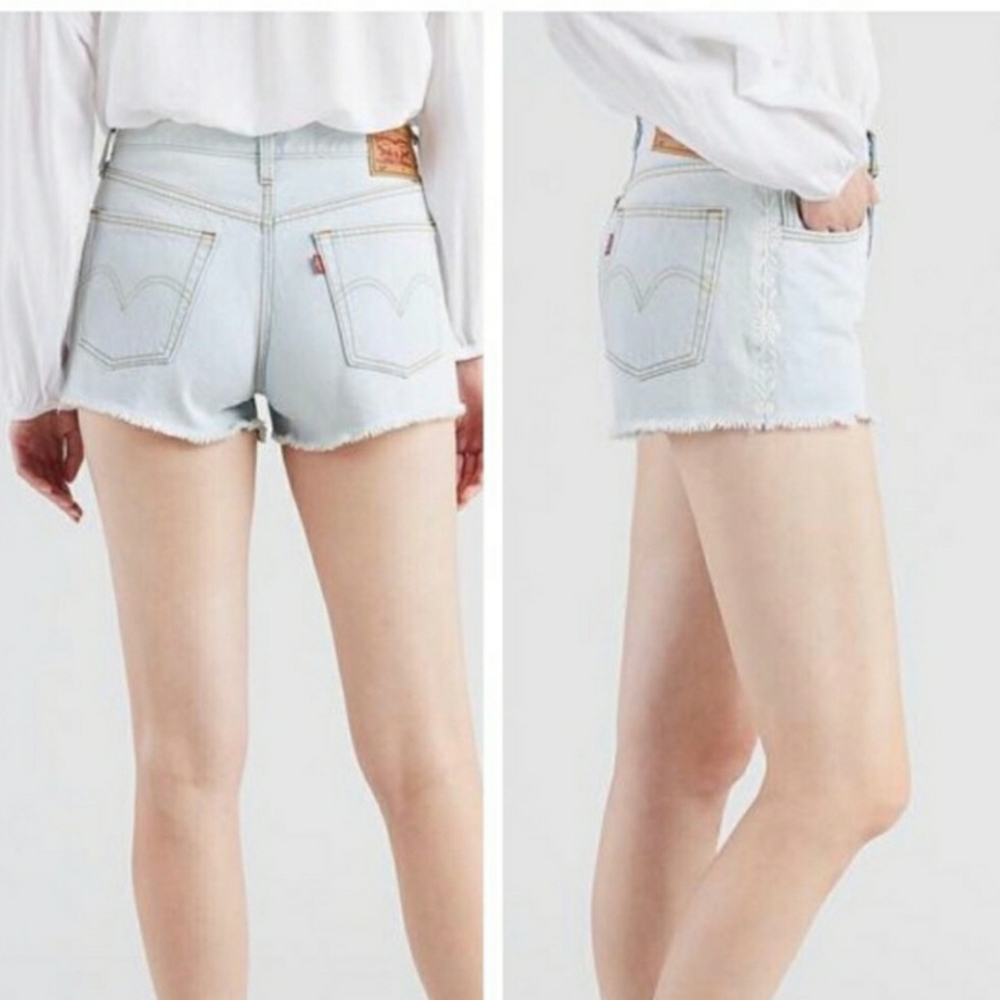 Levis 501 Embroidered Shorts Frayed Hem